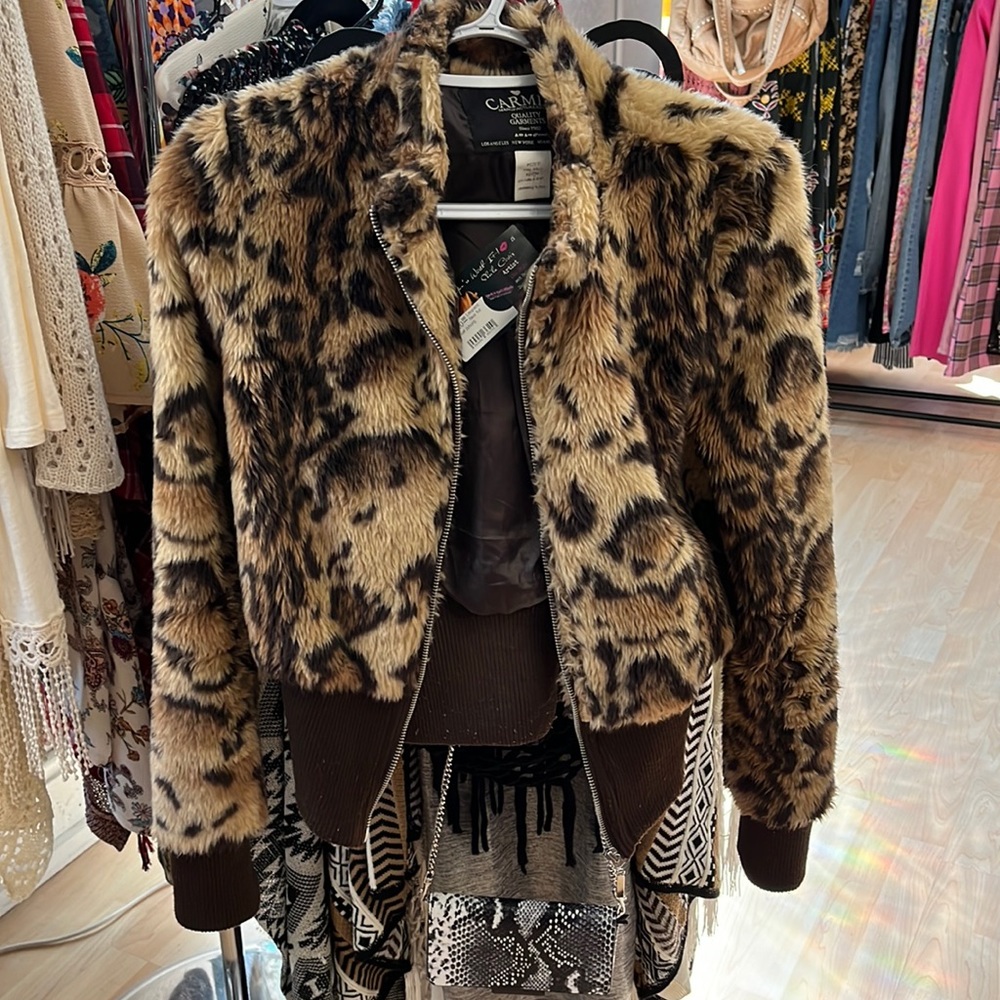 Leopard faux fur jacket